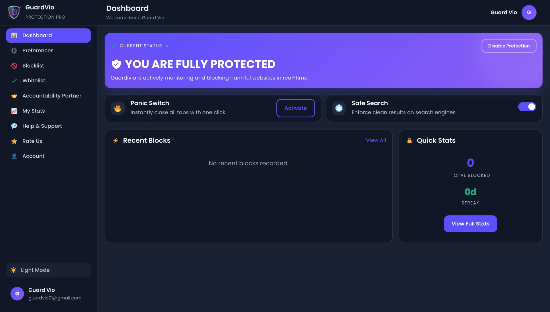 You are fully protected — Guardvio screenshot